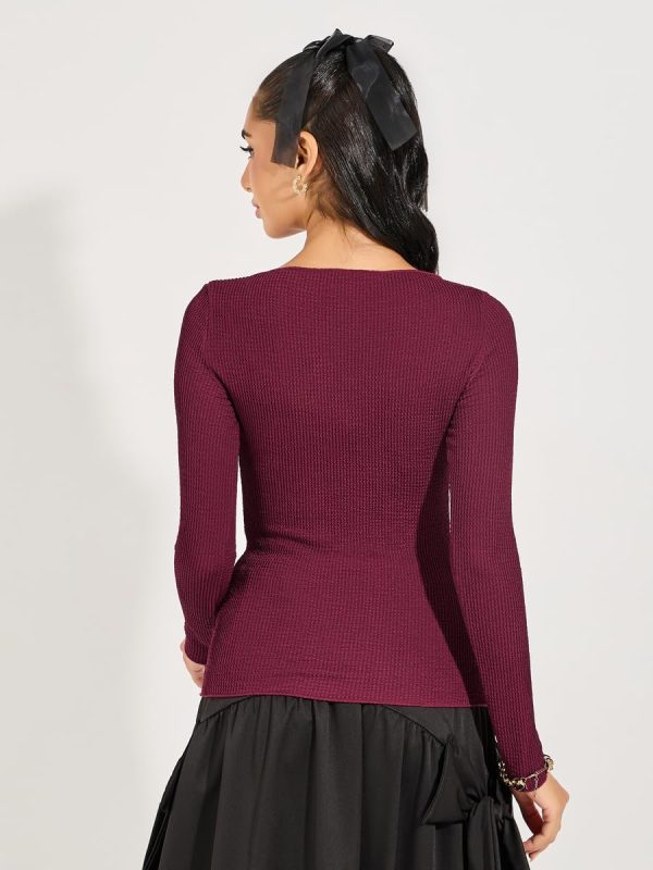 ⁦Styli Women Ribbed Knit Top With Boat Neck⁩ - الصورة ⁦5⁩