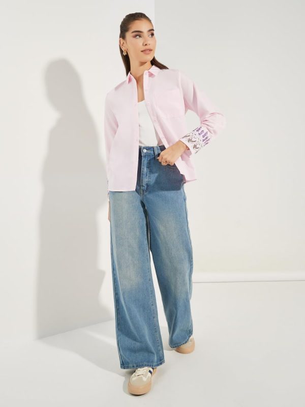 ⁦Styli Women 7008698647 Embroidery Detail Cuffed Long Sleeve Shirt⁩ - الصورة ⁦2⁩