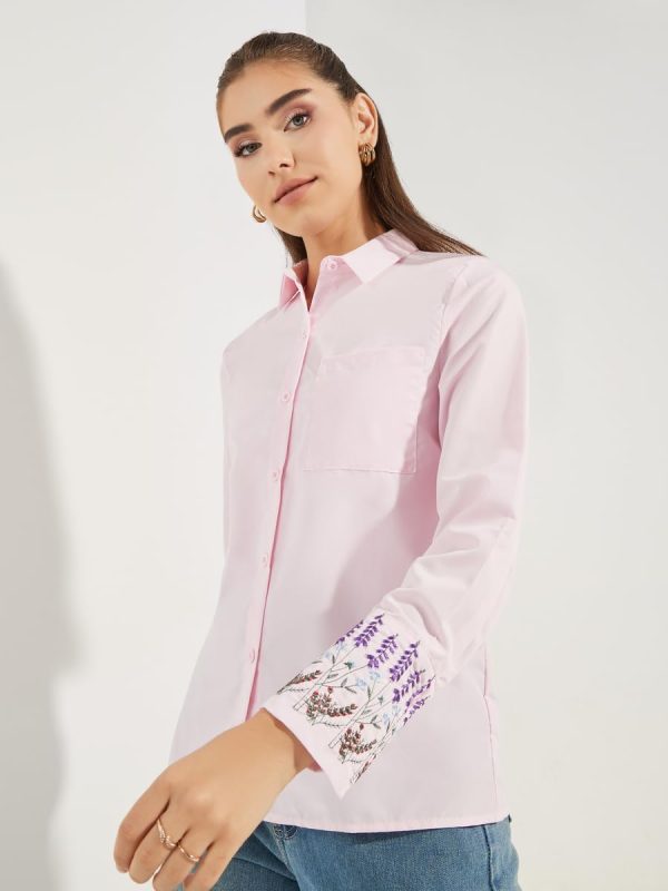 ⁦Styli Women 7008698647 Embroidery Detail Cuffed Long Sleeve Shirt⁩ - الصورة ⁦3⁩