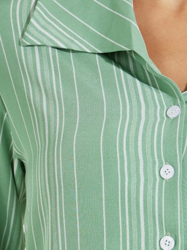 ⁦Styli Womene Striped Collared Long Sleeves Shirt⁩ - الصورة ⁦5⁩