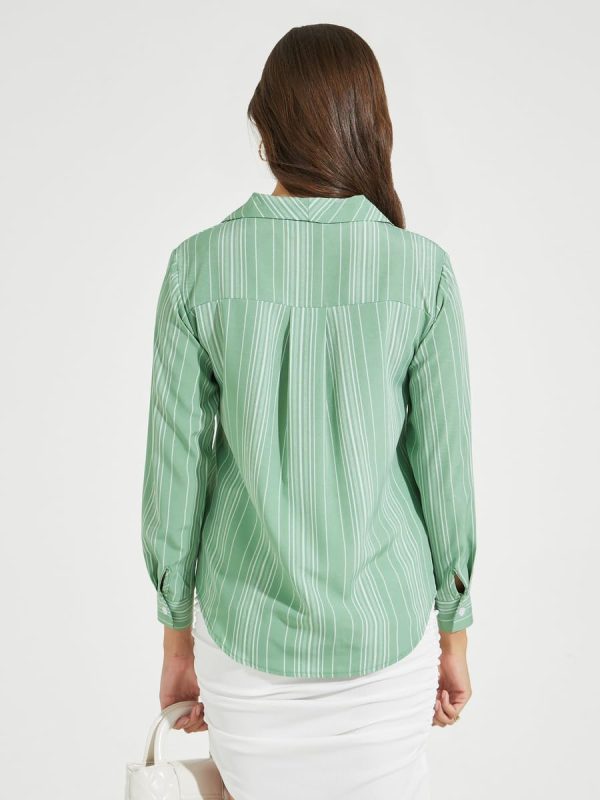 ⁦Styli Womene Striped Collared Long Sleeves Shirt⁩ - الصورة ⁦6⁩