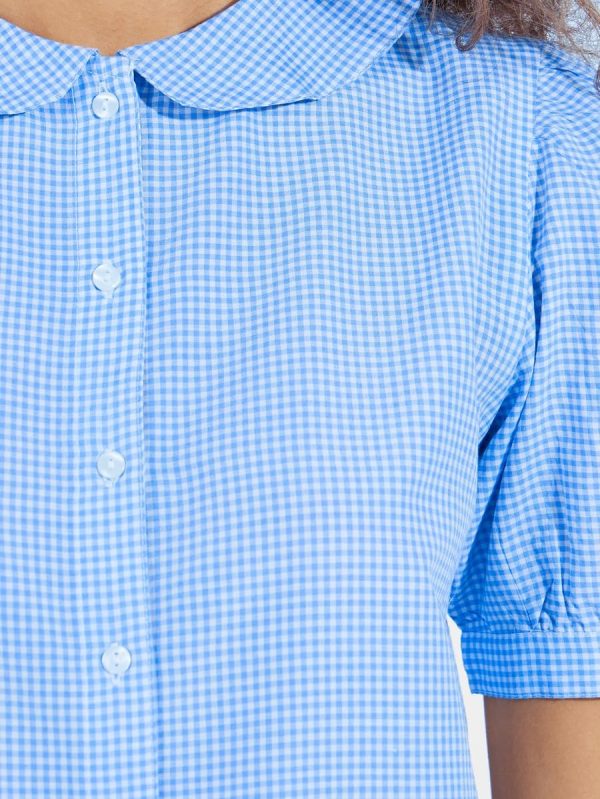 ⁦Styli Women Gingham Relaxed Fit Shirt With Puff Sleeves⁩ - الصورة ⁦4⁩