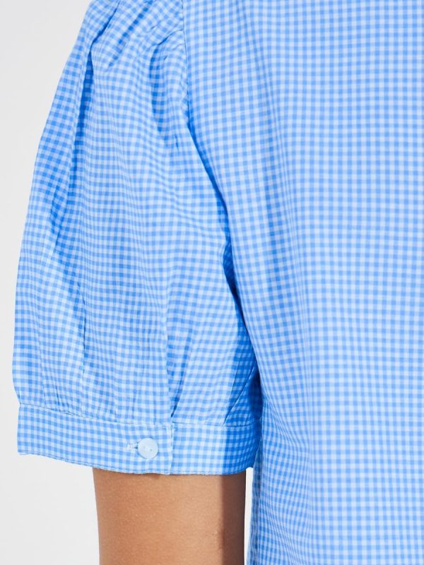 ⁦Styli Women Gingham Relaxed Fit Shirt With Puff Sleeves⁩ - الصورة ⁦5⁩