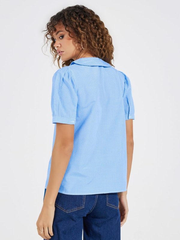 ⁦Styli Women Gingham Relaxed Fit Shirt With Puff Sleeves⁩ - الصورة ⁦6⁩