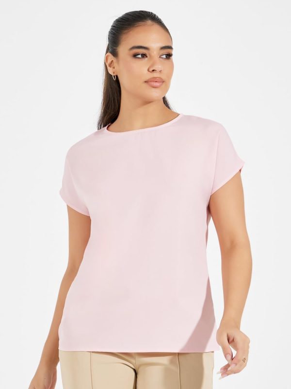 ⁦Styli Women Solid Round Neck Extended Sleeve Top⁩ - الصورة ⁦4⁩