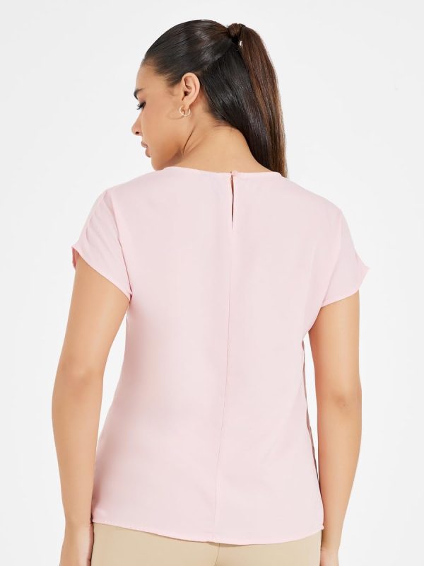 ⁦Styli Women Solid Round Neck Extended Sleeve Top⁩ - الصورة ⁦6⁩