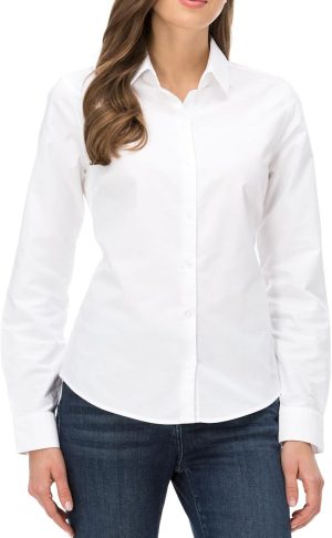 JiaYouLC Women's Long Sleeve Blouses & Shirts Stretch Formal Button Down T Shirts Executive Office Business Casual Tops for Ladies