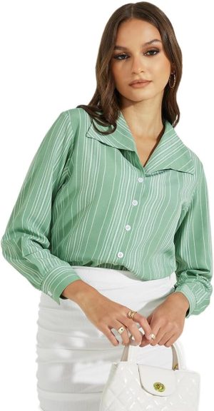 Styli Womene Striped Collared Long Sleeves Shirt