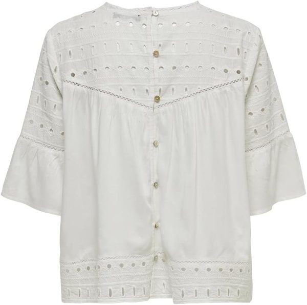 ⁦Only Women's Onlirina Emb Anglaise Dnm Top Noos Blouse⁩ - الصورة ⁦2⁩