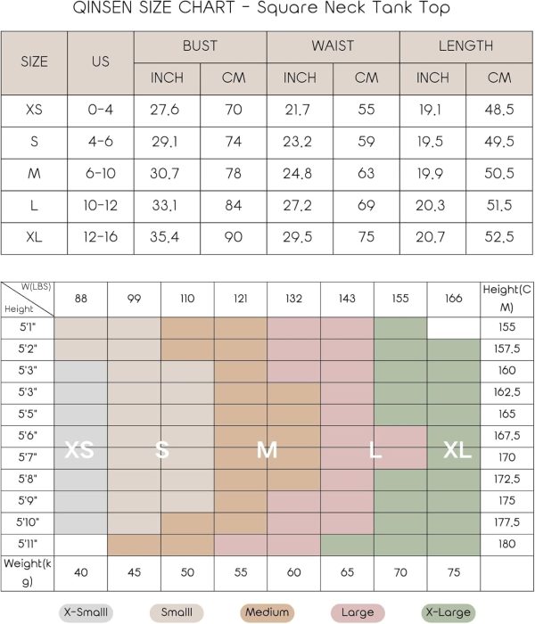 ⁦QINSEN Women's Square Neck Sleeveless Double-Layer Tank Tops Basic Tight T Shirts⁩ - الصورة ⁦3⁩