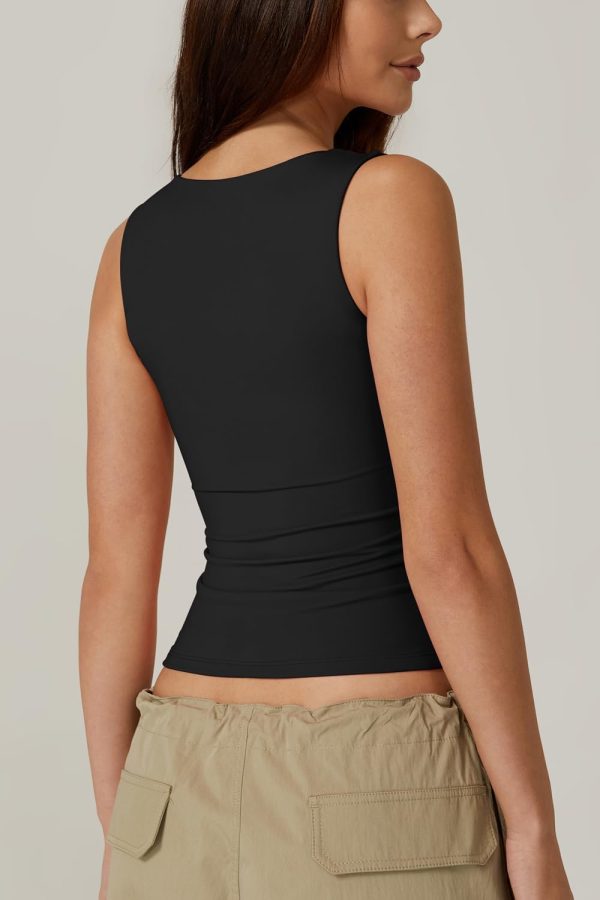 ⁦QINSEN Women's Square Neck Sleeveless Double-Layer Tank Tops Basic Tight T Shirts⁩ - الصورة ⁦7⁩