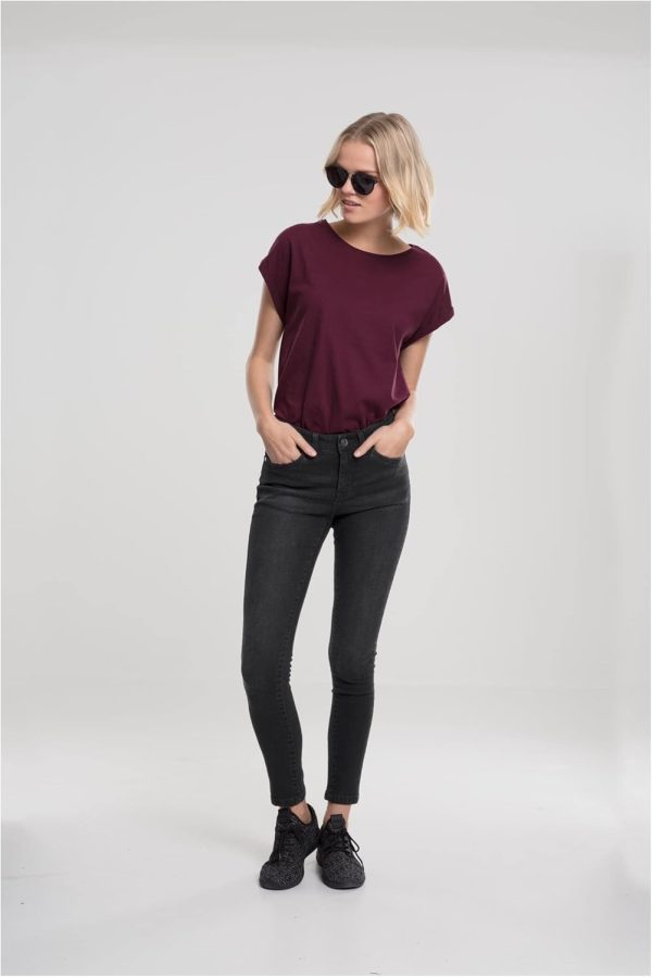 ⁦Urban Classics Womens Ladies Extended Shoulder Tee Basic T-Shirt with Capsleeves, Shortsleeve T-Shirt Top with Crew Neck (pack of 1)⁩ - الصورة ⁦14⁩
