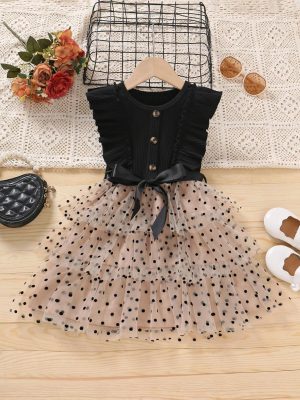 TAGAS Baby-Girl's Mesh Fit and Flare Standard Length Dress