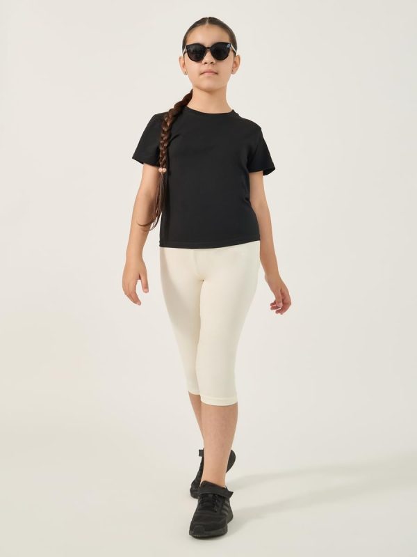 ⁦Styli Girls Elastic Waistband Basic Capri Length Leggings⁩ - الصورة ⁦2⁩