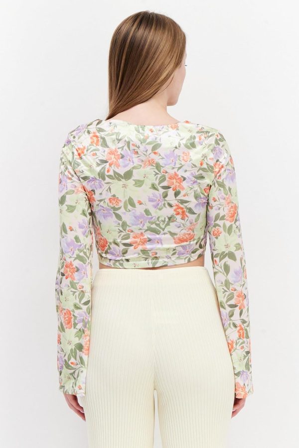 ⁦River Island Women Boat Neck Long Sleeve Floral Print Blouse Top 6 (S) Green⁩ - الصورة ⁦3⁩
