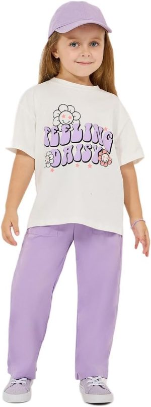 Styli Girls 2111353320 Graphic Print Oversized T-Shirt & Solid Pants Set