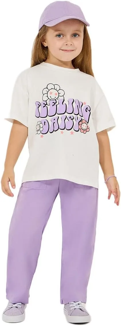 Styli Girls 2111353320 Graphic Print Oversized T-Shirt & Solid Pants Set
