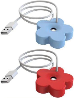 Azonee USB Small Flower Humidifier, 2PCS Creative Cute Atomization Mist Maker, Personal Portable Waterproof Air Humidifier for Home Bedroom Office Desk, Auto Shut-Off, Ultra-Quiet (Blue+Red)