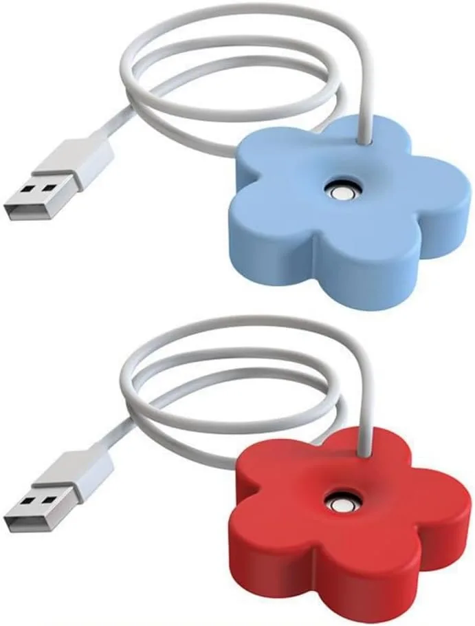 Azonee USB Small Flower Humidifier, 2PCS Creative Cute Atomization Mist Maker, Personal Portable Waterproof Air Humidifier for Home Bedroom Office Desk, Auto Shut-Off, Ultra-Quiet (Blue+Red)