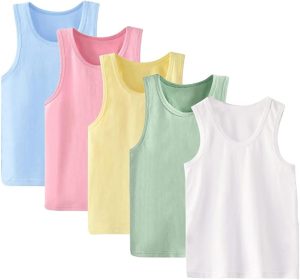 QISNG Toddler Girl's Cotton Vest Tops Kids Pack of 5pcs Breathable and Comfortable Solid Colors Undershirts,1-10, 3-4 Years