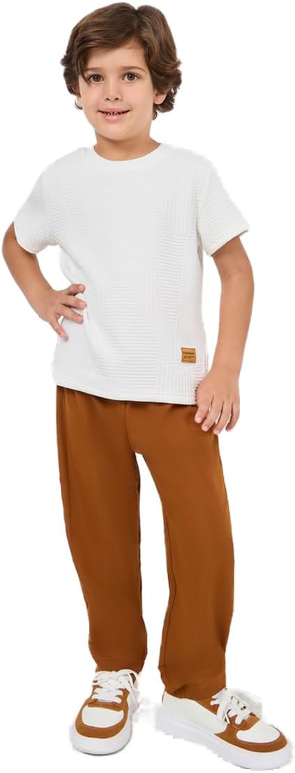 STYLI Boys Patch Detail Textured T-shirt and Relaxed Fit Pant Set 1 STYLI Boys Patch Detail Textured T-shirt and Relaxed Fit Pant Set