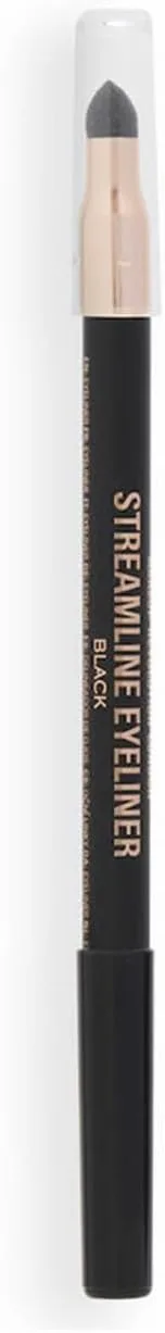 Makeup Revolution- Streamline Waterline- Eyeliner Pencil-Black |Ultra Creamy and Pigmented texture |Smooth and buttery application |Smudge proof | Built in smudger for smokey looks | 1.3gm