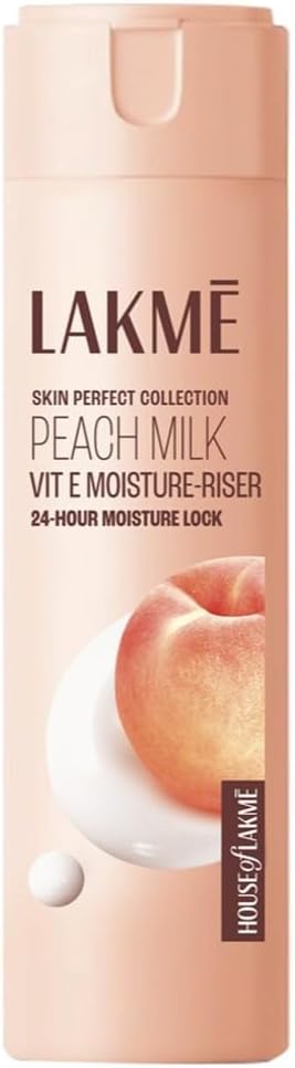 LAKMÉ Peach Milk Face Moisturizer 120 ml, Daily Lightweight Lotion with Vitamin C & Vitamin E for Soft Glowing Skin - Non Oily 12h Moisture