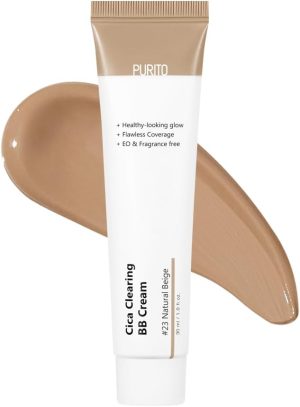 PURITO | Cica Clearing BB Cream, Natural Beige #23, 1 fl.oz/30ml, Vegan BB Cream, Foundation, Not Tested on Animals