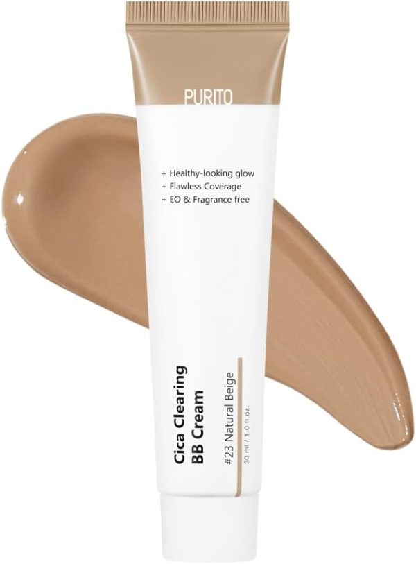 PURITO | Cica Clearing BB Cream, Natural Beige #23, 1 fl.oz/30ml, Vegan BB Cream, Foundation, Not Tested on Animals