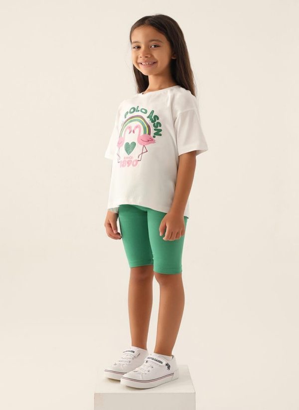⁦U.S. POLO ASSN. Girls Beige Bermuda Set⁩ - الصورة ⁦4⁩