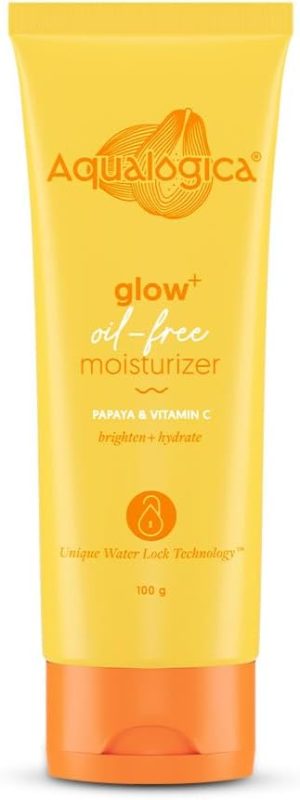Aqualogica Glow+ Oil Free Moisturizer, With Papaya And Vitamin C | Brightens & Hydrates Skin | Lightweight & Non-Sticky | Unique Water Lock Technology | 100 G