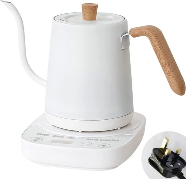 HI-FINE Electric Kettle, 900ml Ultra Fast Boiling Hot Water Kettle, Gooseneck Stainless Steel Electric Kettle, Automatic Temperature Control and Constant Temperature, 1000W Rapid Heating (White)