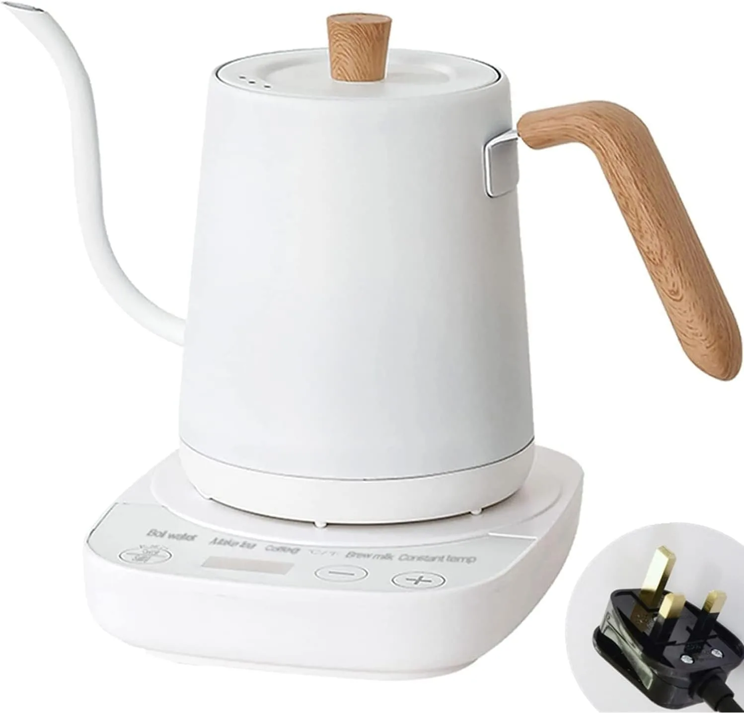 HI-FINE Electric Kettle, 900ml Ultra Fast Boiling Hot Water Kettle, Gooseneck Stainless Steel Electric Kettle, Automatic Temperature Control and Constant Temperature, 1000W Rapid Heating (White)