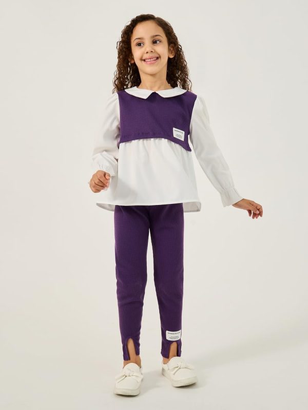 ⁦Styli Girls 2In1 Style Collared Shirt And Leggings Set⁩ - الصورة ⁦3⁩
