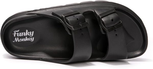 ⁦FUNKYMONKEY Women's Comfort Slides Double Buckle Adjustable EVA Flat Sandals⁩ - الصورة ⁦3⁩
