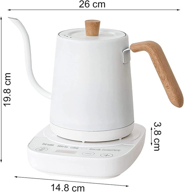 ⁦HI-FINE Electric Kettle, 900ml Ultra Fast Boiling Hot Water Kettle, Gooseneck Stainless Steel Electric Kettle, Automatic Temperature Control and Constant Temperature, 1000W Rapid Heating (White)⁩ - الصورة ⁦3⁩