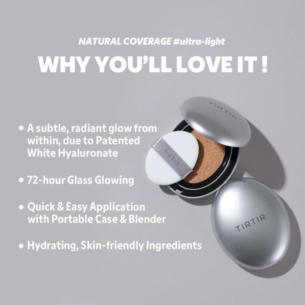 ⁦TIRTIR Aura Glow Cushion | Semi-Glow Finish, 72-Hour Radiance, Buildable coverage, Moisturized, Buildable skin, Korean Cushion, Pack of 1 (0.63 oz.), 21N Ivory⁩ - الصورة ⁦5⁩