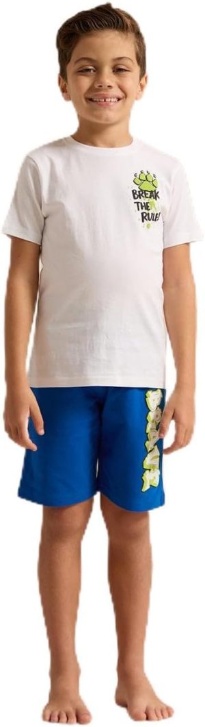 REDTAG Boys Blue And White T-Shirt With Shorts Set (2 Piece)