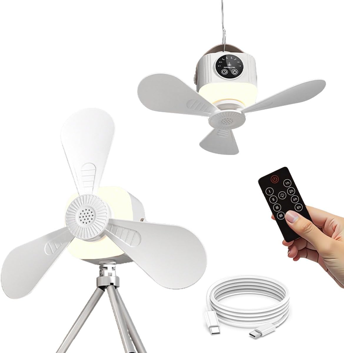 Standing Fan with Lamp & Folding Tripod Stand, 2 In 1 Mini Portable Camping Floor Table Desk Fan with Ceiling Hanging Hook Remote 7200mAh 4 Wind Speeds 3 Colors LED Rechargable for Outdoor Home Office 1 Standing Fan with Lamp & Folding Tripod Stand, 2 In 1 Mini Portable Camping Floor Table Desk Fan with Ceiling Hanging Hook Remote 7200mAh 4 Wind Speeds 3 Colors LED Rechargable for Outdoor Home Office