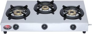 Surya Flame LPG Gas Stove 3 Burner Stainless steel Triplecook Cooktop With BIS Certified Doorstep Warranty 2 Years (Silver)