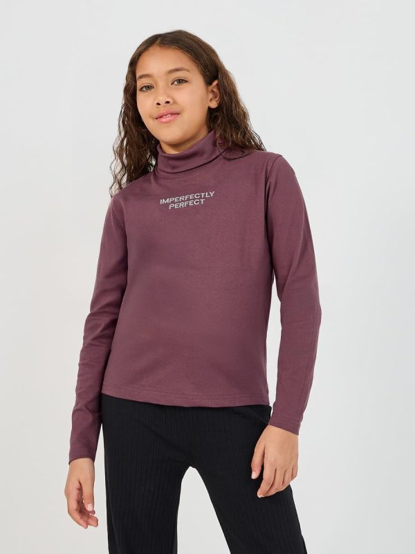 ⁦Styli Girls Embroidered Turtle Neck Long Sleeve T-Shirt⁩ - الصورة ⁦4⁩
