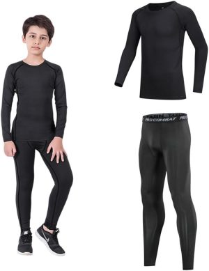 Goodern Kids Compression Sets, Boys and Girls Tracksuit Quick Dry Shirts and Leggings Set, Football Undershirt, Thermal Underwear Suits, Children's Fitness Suits