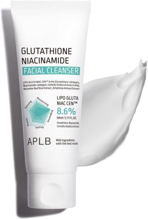 APLB Glutathione Niacinamide Facial Cleanser | LIPO GLUTA NIAC CEN™ 8.6% 2.71 FL.OZ/Korean Skincare, Cares for Tighten Pores & Sebum, Long lasting nourishment and deep moisture for soft skin