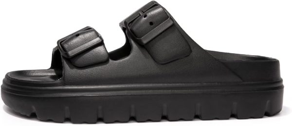 ⁦FUNKYMONKEY Women's Comfort Slides Double Buckle Adjustable EVA Flat Sandals⁩ - الصورة ⁦2⁩