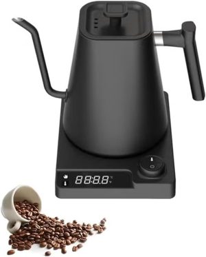 Gooseneck Eletrric Kettle V60 Coffee Kettle 900ML Coffee Pot 1200W Power Knob Intelligent Temperature Adjustment with Digital Display Temperature Automatic Insulation Stainless Steel Material Suitable