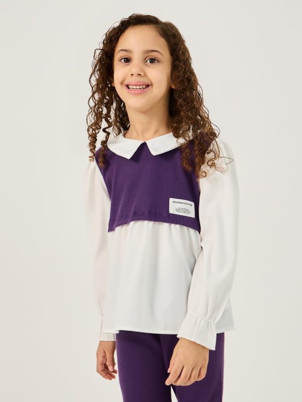 ⁦Styli Girls 2In1 Style Collared Shirt And Leggings Set⁩ - الصورة ⁦4⁩