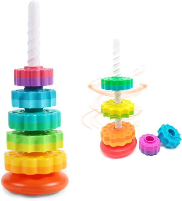 Paporich Baby Spin Stack Toy, Premium Stacking Toy for Kids, Baby Spinning Toy, Stacking Toy, Educational Toddler Learning Toys, Autism Spin Stack Toys, Rainbow Spinning Wheel Toys for Babies and Todd