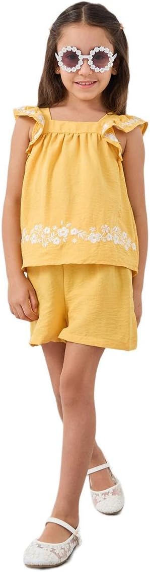 Styli Girl Embroidered Ruffled Sleeves Blouse and Shorts Set