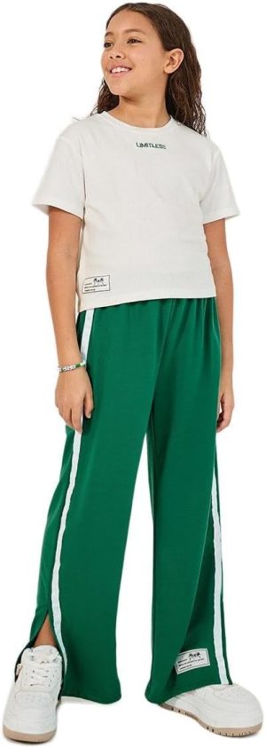 Styli Girls Embroidered Rib Round Neck T-Shirt & Contrast Panel Joggers Co-Ords