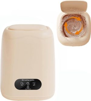 Portable Washing Machine with Spin Dryer, Mini Washer for Apartments, Dorms, and Travel, Deep Cleaning 3 Modes, Eco-Friendly and Lightweight, Ideal for Small Loads and Undergarments (Cream yellow, 9L)